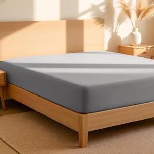 Bare Home 100% Organic Cotton Full Fitted Sheet - Crisp Percale Weave - Lightweight & Breathable - Deep Pocket Fitted Sheet (Full, Light Grey)