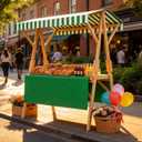Market Stall Frame Carts Width 59" Outdoor Pine Wood Street Food Vendor Cart with Canopy Folding Vendor Stall Cart with Wheels for Beaches or Festivals (Green)