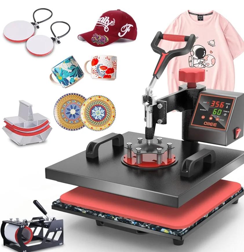 OIIEE Heat Press Machine 5 in 1 Combo Heat Press 15 x 15 Inch Heat Transfer Machine 360-Degree Swing Away Digital Shirt Printing Multi-function Heat Transfer Sublimation for T Shirts Mug Hat Plate Cap