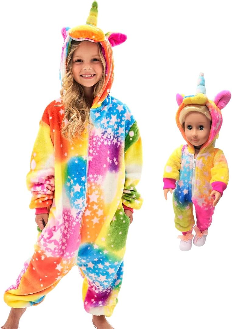 FZOSM Cute Girls Unicorn Halloween Costume Cosplay Onesie (3-4 Years, Yellow)