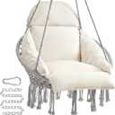 SONGMICS Hanging Chair, Hammock Chair with Large, Thick Cushion, Boho Swing Chair for Bedroom, Patio, Balcony, Garden, Holds up to 264 lb, Accessories Included, Dove Gray and Cream White 
