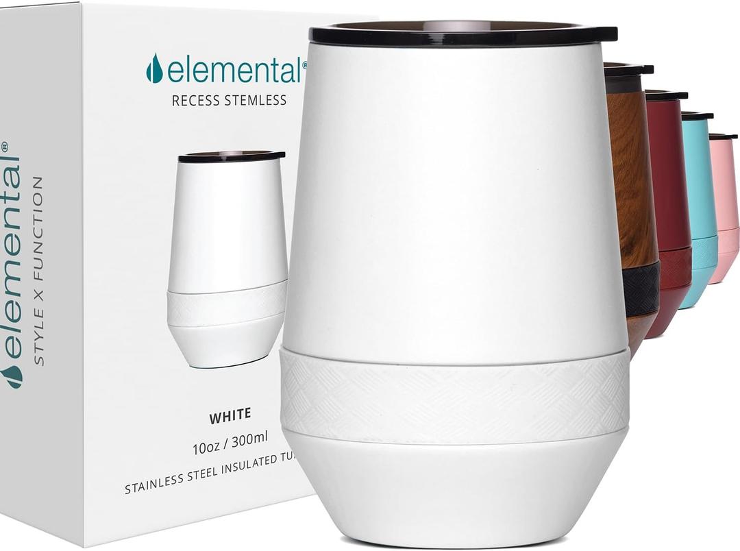 Elemental Recess Tumbler - Triple Wall Insulated Stainless Steel Coffee Mug for Hot & Cold Drinks - Portable Cup with Shatterproof Sip Lid for Camping, Outdoor & Travel - 10oz - White Elemental Recess Tumbler - Triple Wall Insulated Stainless Steel Coffee Mug for Hot & Cold Drinks - Portable Cup with Shatterproof Sip Lid for Camping, Outdoor & Travel - 10oz - White