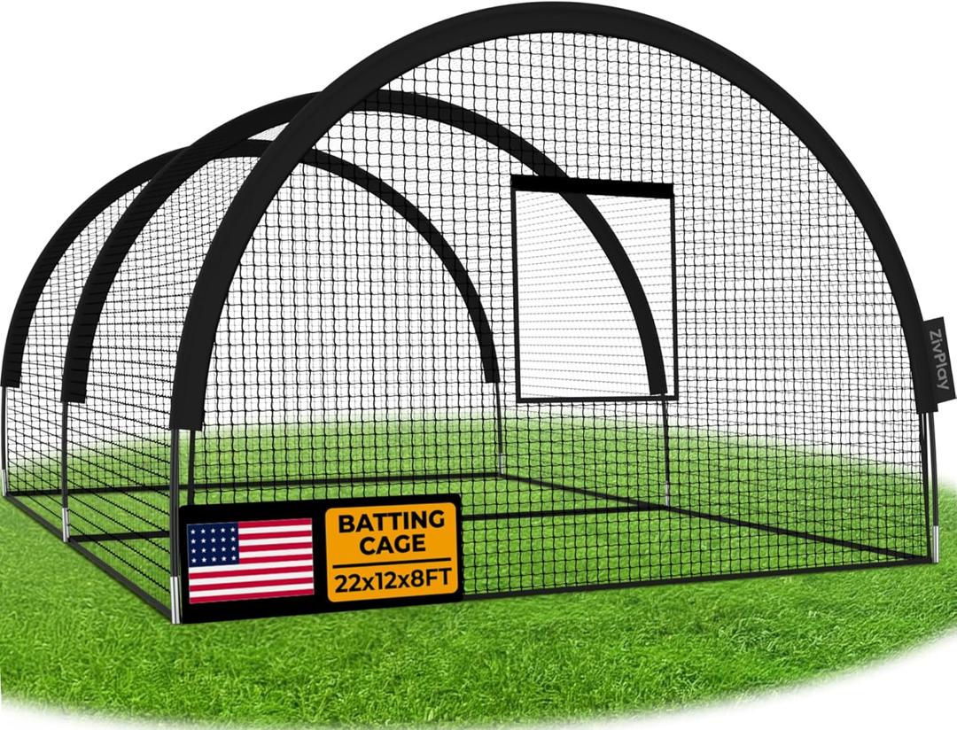 Baseball Batting Cage Net Batting Cages for Backyard Portable Pop Up Cage for Baseball and Softball with Pitching Machine Hole and Detachable Door (22ftx12ftx8ft)