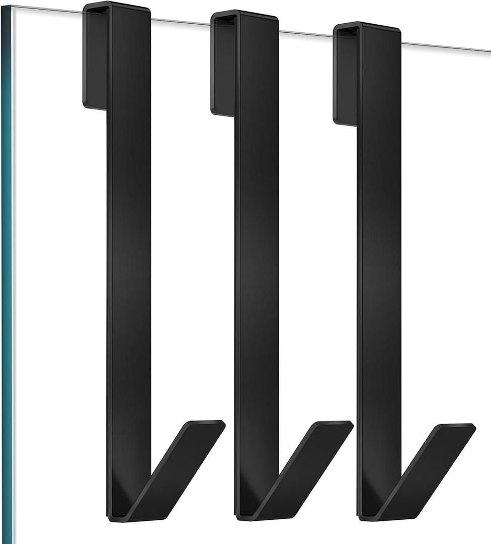 Shower Door Hooks 10 in, Shower Hooks for Towels, Heavy Duty Drilling-Free Extended Towel Hooks for Bathroom Frameless Glass Door, Over The Door Towel Hooks 3 Packs Black