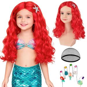 MEEZY Mermaid Red Wigs for Women, Long Wavy Curly Wig Cospaly Mermaid Hair Red Funny Hair with Accessories for Dress Up Christmas Halloween Costume Birthday Party Daily Use