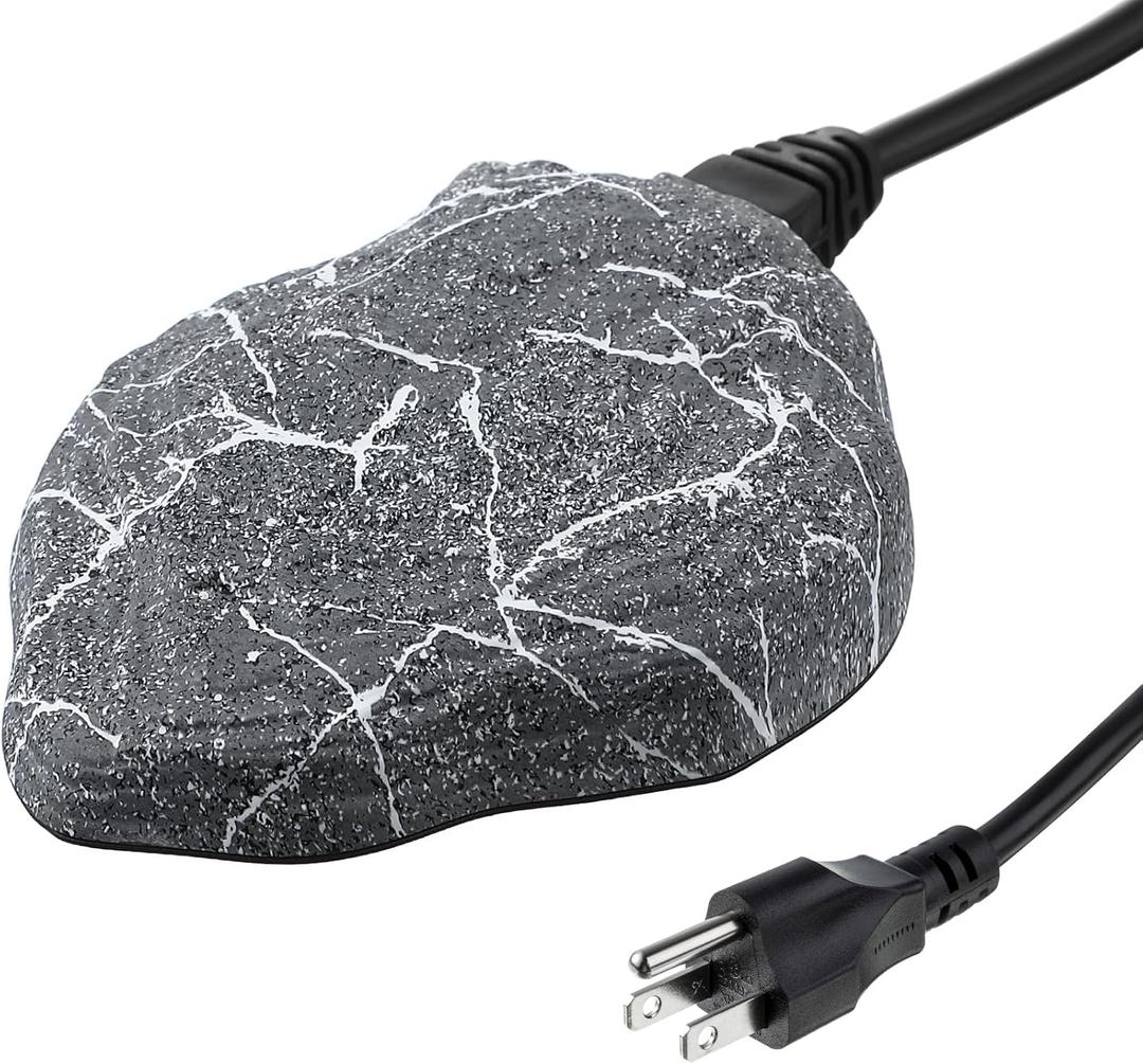 Saillong Bird Bath Deicer Heated Rock, 80W Submersible Utility Decorative De Icer, Thermostatic Controlled Winter Water Heater with Aluminum Base for Outdoor Bird, Chicken, Duck(1 Pack,Gray)