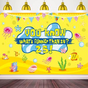 Yellow 25th Birthday Decorations Backdrop Banner 5x3Ft Whats Funnier Than 24 25 Birthday Decorations Banner Background Photo Booth Props for Ocean Themed Party Decor Supplies