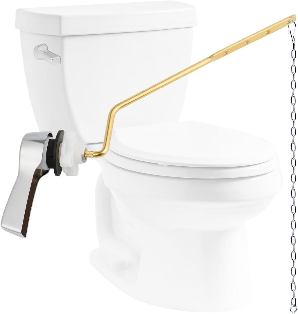 Hibbent Universal Metal Side Mount Toilet Handle Replacement Kit, Brass Toilet Flush Tank Lever with Stainless Steel Flapper Chains for Most Toilets, Chrome Finish