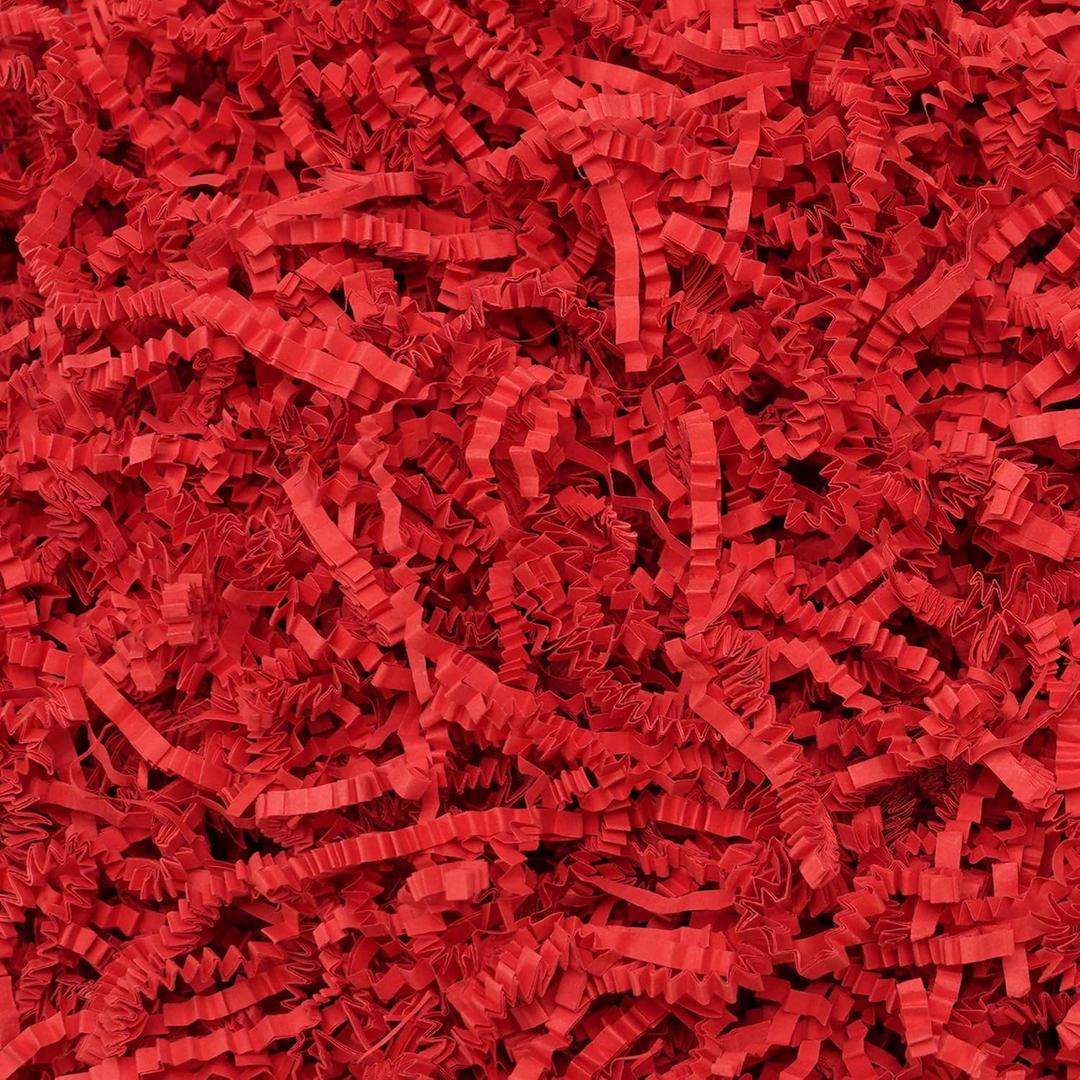 ROSYJUNE 1LB Crinkle Cut Paper Shred Filler, Red Shredded Paper for Gift Baskets Boxes Filling, Birthday Wedding Valentines Day Decoration