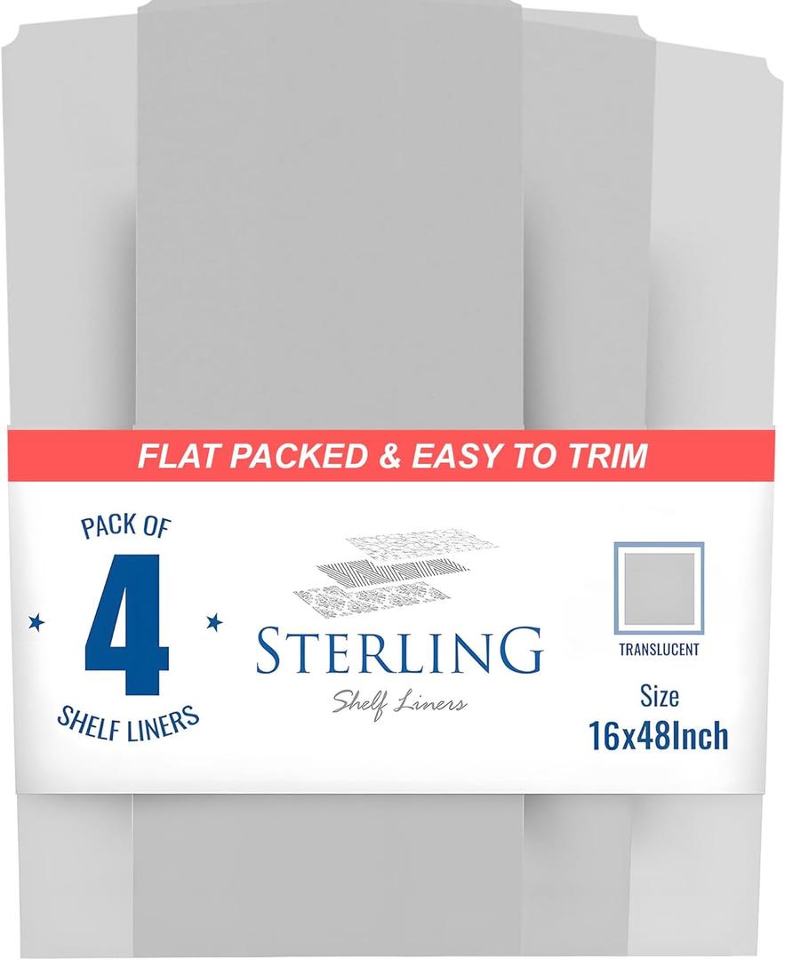 Sterling Shelf Liners - 16" x 48" Flat Packed - Set of 4 - Clear - Wire Shelf Liners for Closets, Pantry - Plastic Closet Liner for Shelves - Wire Rack Cover