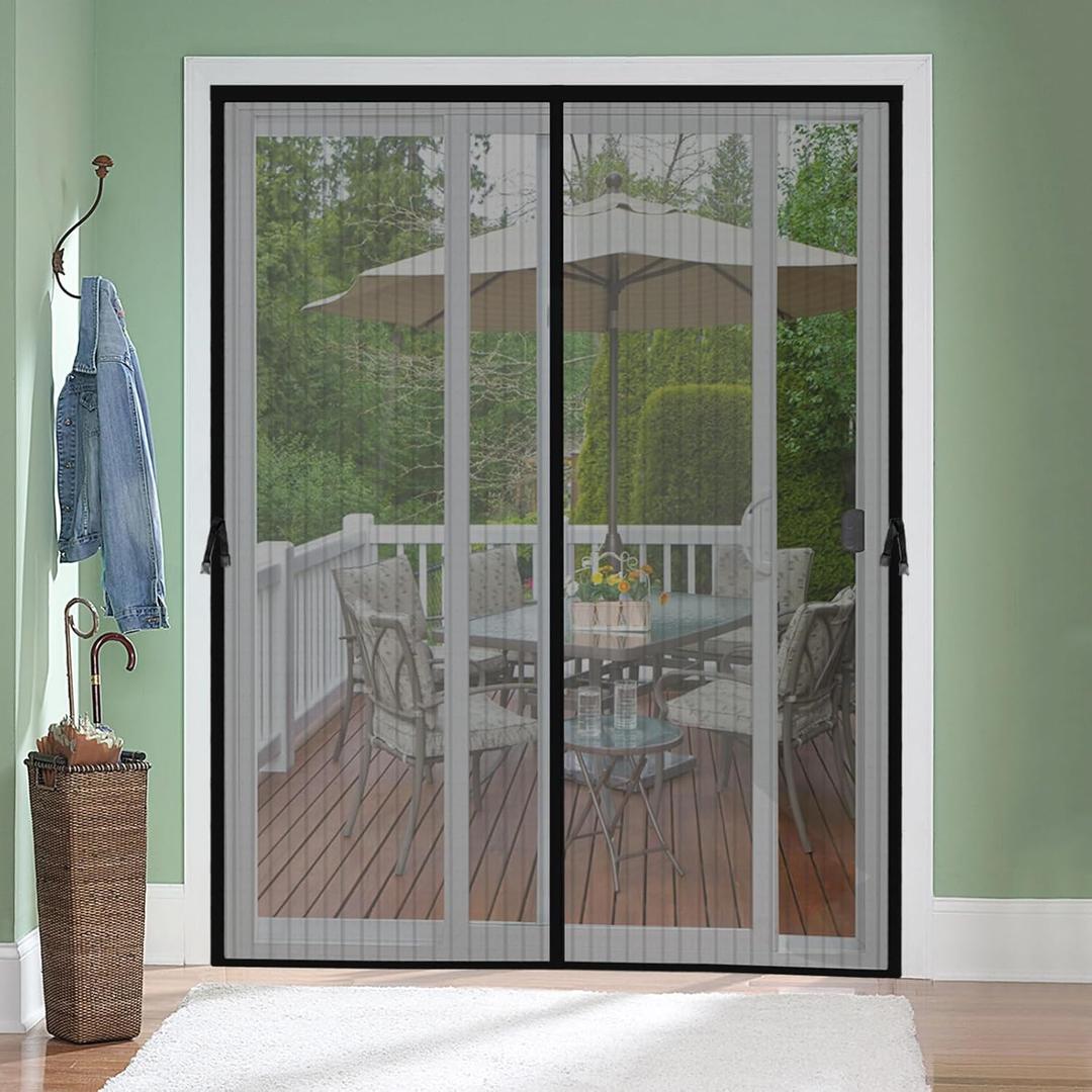 Magnetic Screen Door for 48 x 96 Inch French Door, Screen Itself Size: 50" x 97", Glass Sliding Door Heavy Duty Screen Door Mesh Curtain Keeps Bugs Out for Patio, Sliding Or Large Door (Polyester-Black)