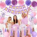 Purple Pink Birthday Party Decorations for Women Girls with Happy Birthday Banner,Hanging Swirls,Tissue Paper Pompoms,Circle Dots Garland,Tassel Garland Purple Balloons