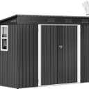DWVO 9.1x4.2ft Large Tool Storage Shed with Window, Lockable Doors, and Sloped Roof, Oversized Steel Outdoor Storage Shed for Garden, Patio, Garage, Backyard, Lawn - Dark Gray