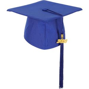 2 x Unisex Matte Preschool and Kindergarten Graduation Cap with Year Charm Tassel (Blue)