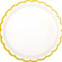 AimFun White Scalloped Party Plates Gold Foil Border Paper Plates Disposable 9inch Serving Plates for Birthday Wedding Bridal Baby Shower Party Supplies (48, White)