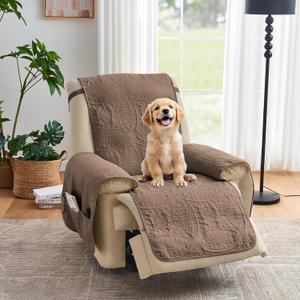 Toffee Quilted Recliner Covers, Waterproof Recliner Chair Covers, Lazy Boy Chair Covers, Pet Friendly Recliner Slipcover for Dogs Cats, Washable Furniture Protector (Recliner 22", Raw Umber)