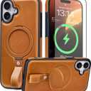Butaiga for iPhone 17 Leather Case with Stand, Anti-Slip Grip Ring, Fits for MagSafe (Brown, iPhone 17)