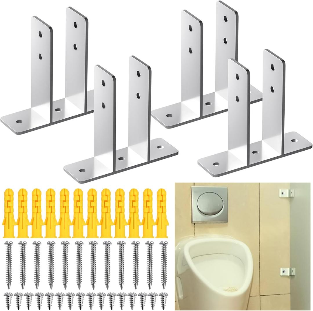 Blulu 4 Pack Urinal Screen Polished Chrome 2-Ear Urinal Screen Brackets for 1 in. Panels with Fasteners Restroom Partition Hardware for New installations or Repairs (1 Inch,Polished Chrome)