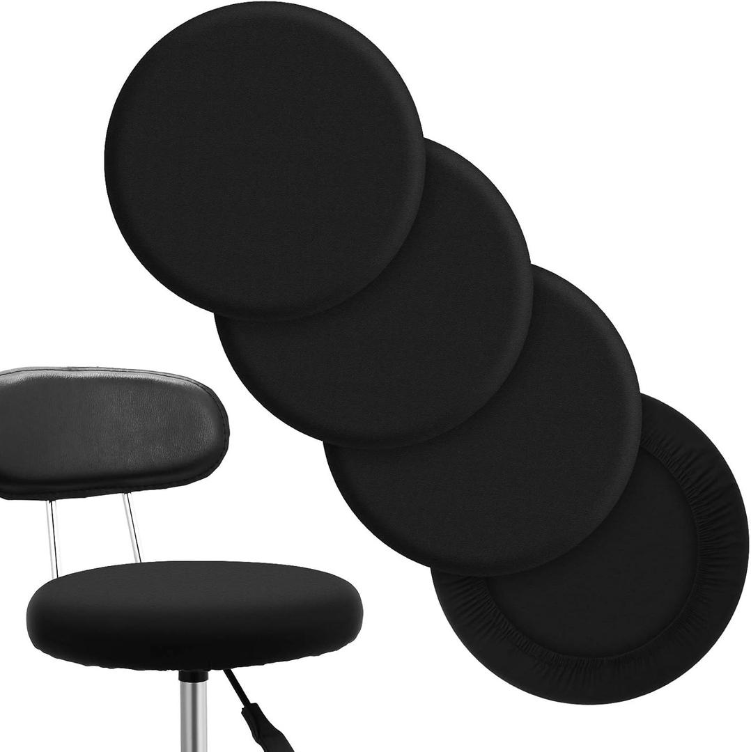 Boao Round 4 Pieces Black Bar Stool Covers Elastic Bar Chair Covers Washable Stool Cushion Slipcover for Home Hotel Use, 12-14 Inch