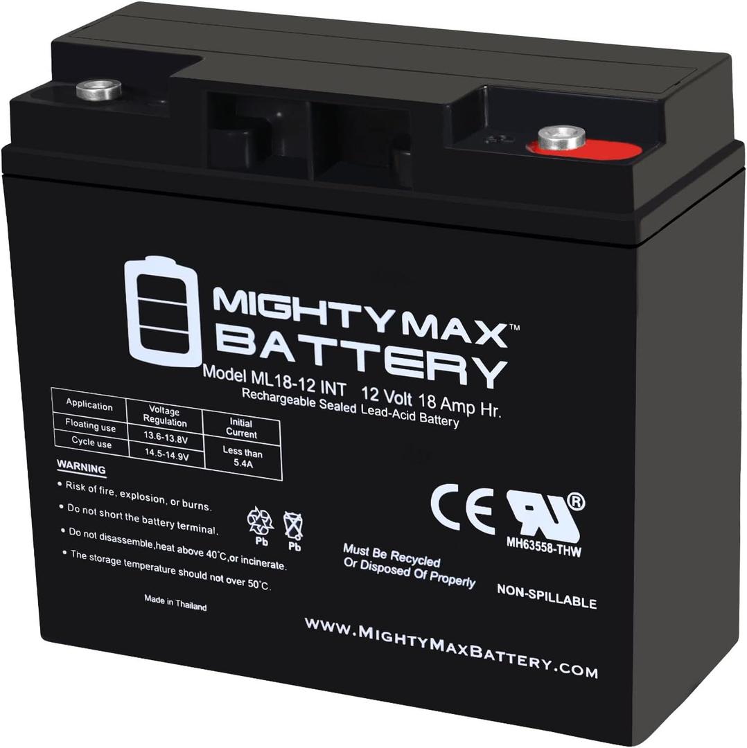 Mighty Max Battery ML18-12INT - 12 Volt 18 AH, Internal Thread (INT) Terminal, Rechargeable SLA AGM Battery