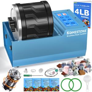 Professional Rock Tumbler Kit 4LB Large Capacity Barrel with Brushless Motor & Heavy Metal Base, Adjustable Speed & 9-Day Timer, Includes All Accessories, Rock Polisher for Adults & Collectors