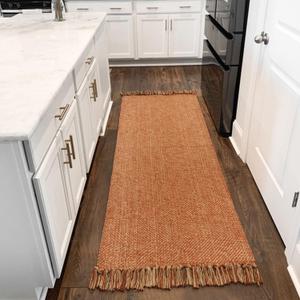 Collive Hallway Runner Rug, 2' x 6' Hand-Woven Reversible Washable Entryway Rugs, Terracotta Cotton Modern Farmhouse Laundry Room Carpet for Bathroom Sink Foyer Bedroom Fall Decor