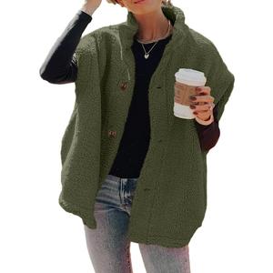 Hongqizo Womens Fuzzy Fleece Vest Casual Oversized Warm Button Down Sherpa Vest Jacket with Pockets (Medium, Green)