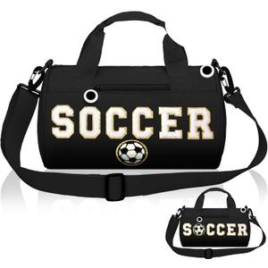 Black Soccer Bag for Girls Gym Sport 13x7 Inch Small Duffle Travel Dance Gymnastics Bags for Toddler Kid Girls Teens Student Athletes Workout