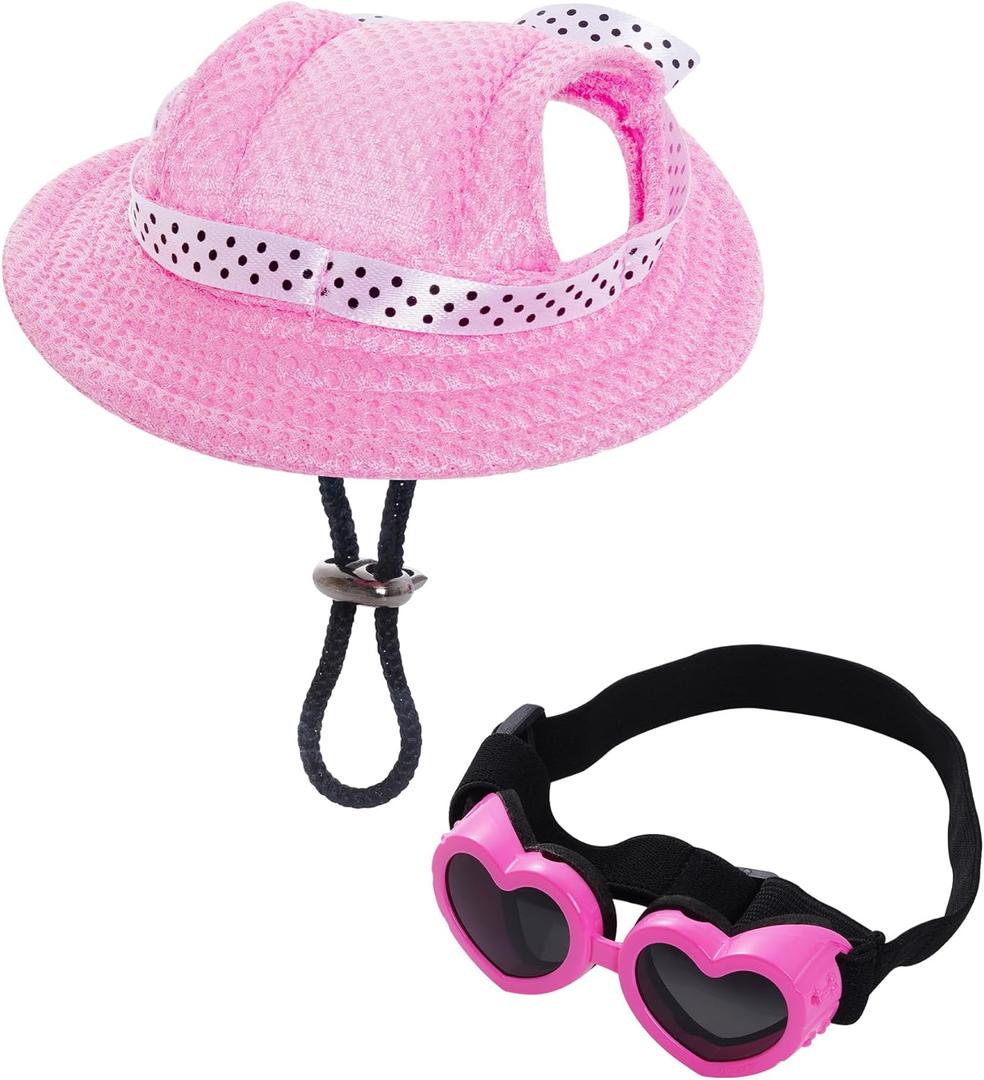 choyaxo Dog Sun Hat Set Including Dog Visor Sunbonnet Outfit with Ear Holes Dogsg Sunglasses Baseball Cap for Puppy Outdoor UV Protection (Small, Pink)