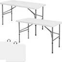 Set of 2 Folding Table 4FT Camping Table Portable Heavy Duty Plastic Rectangular Outdoor Dining Table Steel Legs Fold-in-Half with Carrying Handle for Indoor,Picnic,Party,Wedding,Events(White)