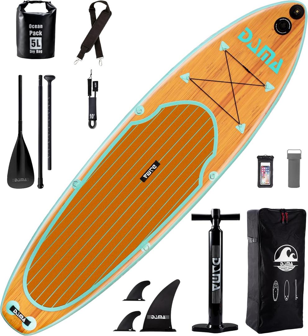 DAMA 10'6" Inflatable Stand Up Paddle Board, Yoga Board, Camera Seat, Floating Paddle, Hand Pump, Board Carrier, Waterproof Bag, Drop Stitch, Traveling Board for Surfing