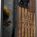 Carveit Magnetic Wooden Case for iPhone 16 Pro Case, Wood Artisan Engraved & Black Soft TPU Shockproof Cover, Compatible with MagSafe Wireless Chargers (Gadsden and American Flag) Walnut