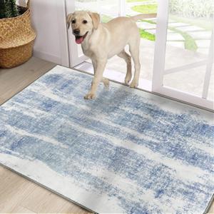 CRISTGEE Door Mat, Front Indoor Door Mat Faux Wool Non-Slip Entryway Rug Absorbent Abstract Throw Rug for Indoor Entrance Hallway Laundry Room, 32X48 Inches, Modern Blue Washable
