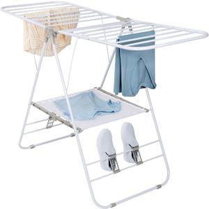 Honey-Can-Do Heavy-Duty Foldable Laundry Drying Rack Portable Shoes & Clothes Rack for Indoor & Outdoor Use, Space-Saving Design, Easy to Fold Gullwing Design, Sturdy Metal, 50lb. Capacity, White