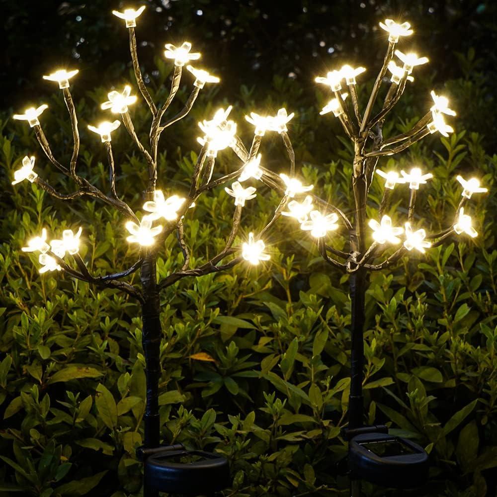 Solar Garden Lights Garden Decor, Solar Flowers Outdoor Decorative,2Pack 40LED Fairy Solar Lights Outdoor Waterproof Outside Yard,Patio,Pathway Decorations,Gardening Gifts for Women Mom (Warm White Cherry 2Pack)
