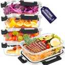 HOTEC 35OZ Glass Food Storage Container, Airtight Glass Lunch Fruit Containers with Lids - Microwave, Oven, Freezer and Dishwasher Safe, 4-PACK