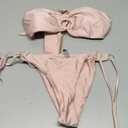 SOLY HUX Bathing Suit for Women Halter Ring Linked Tie Side Bikini Sets Two Piece Swimsuit (Small, Plain Dusty Pink)