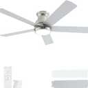 52 Inch Brushed Nickel Ceiling Fans with Lights and Remote,LED Low Profile Flush Mount Ceiling Fan for Bedroom, Living Room, Patio, Quiet DC Motor, 5 Blades