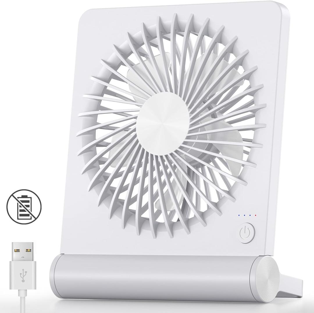 Koonie USB Fan, Strong Wind Ultra Quiet Small Desk Fan 220 Tilt Folding 3 Speeds Adjustable USB-C Powered Personal Fan for Home Office Desktop, White, NO BATTERY (5.7 inch)