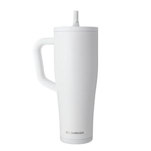 Ice Shaker 40 oz Tumbler with Handle and Straw | 40oz White | Cold for 30+ Hours | 2-in-1 Tumbler Shaker Bottle | Odor-Free 40 ounce Bottle for Water, Protein Shakes, Smoothies, Cocktails