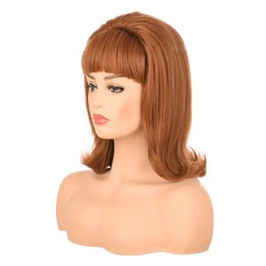 morvally Light Brown Women Retro Beehive Synthetic Hair Wigs for Ginger Cosplay Halloween Use