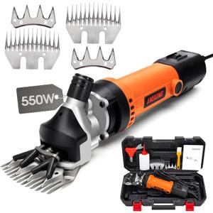 Amywms Sheep Shears Electric 550W - Professional Sheep Clippers Two Blades, 6 Speed Heavy Duty Livestock Haircut for Grooming Sheep Goats Large Dog Thick Coats Animals with Lubricant (Orange)