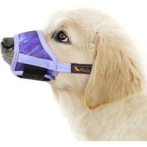 HEELE Dog Muzzle,Soft Nylon Muzzle Anti Biting Barking Chewing,Air Mesh Breathable Drinkable Adjustable Loop Pets Muzzle for Small Medium Large Dogs 4 Colors 4 Sizes (P-Meteor Purple, M)