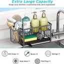 Sponge Holder for Kitchen Sink, 2 Tier Sink Caddy Organizer Countertop with Dish Brush Holder and 360 Drain Tray, Rustproof Stainless Steel Dish Soap Storage Rack Set for Accessories Grey (Gray)