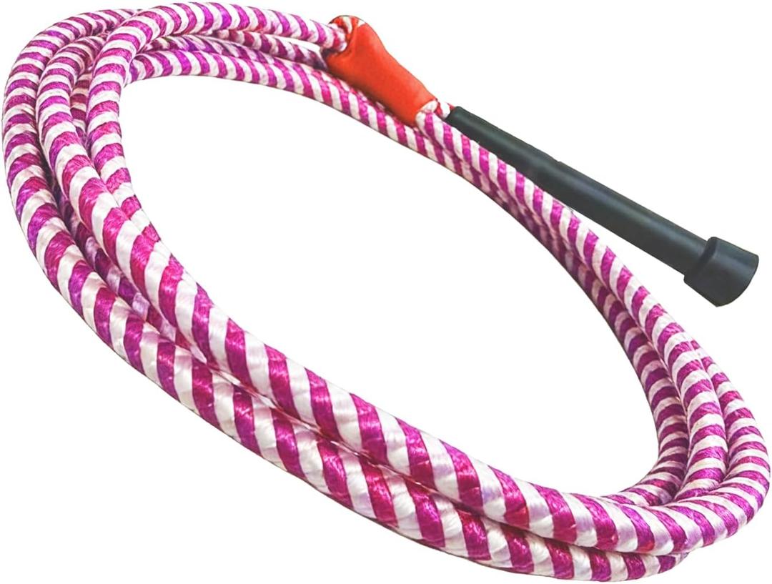 Kids Cowboy Lasso Rope Toy - Adjustable Pre-Tied Roping Rope, 84in Ranch Toy with Handle for Outdoor Pretend Play (Pink and White)