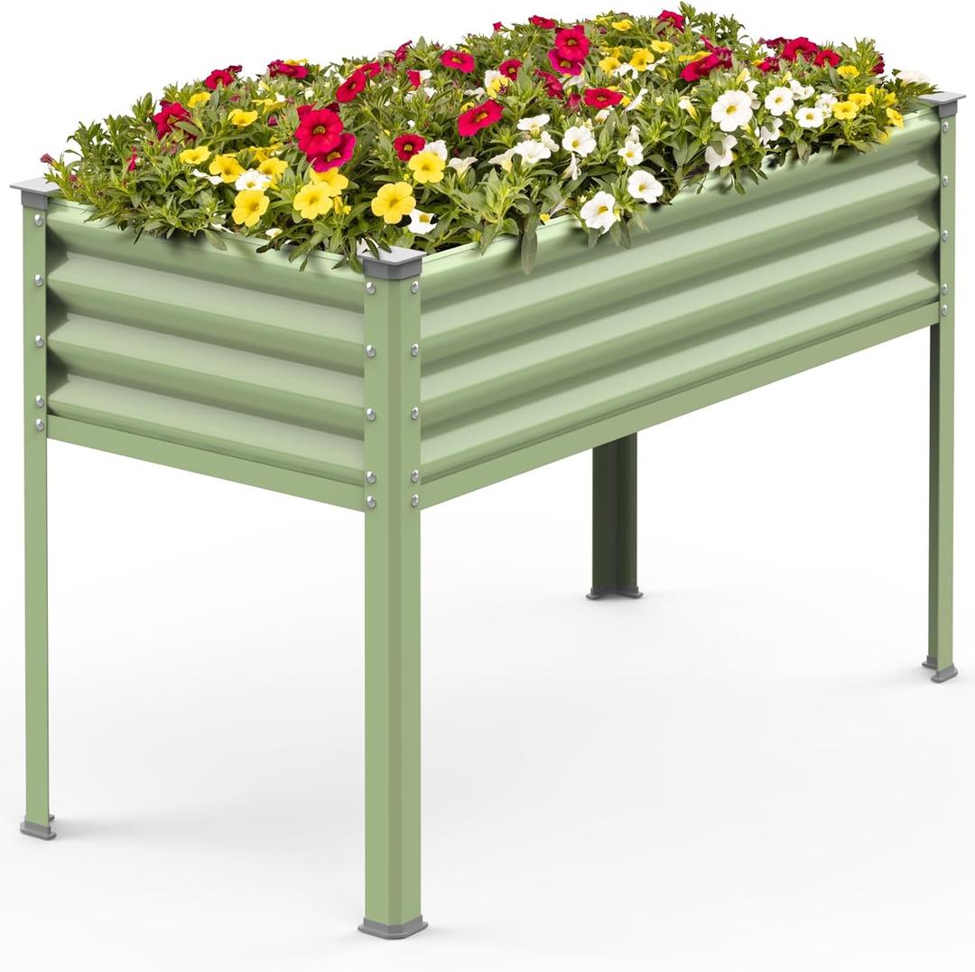 Raised Garden Bed with Legs, 48x24x32in Reinforced Elevated Metal Raised Planter Box Outdoor, Standing Growing Bed Herb Planter - for Gardening, Vegetables, Flower, Backyard (Avocado Green)