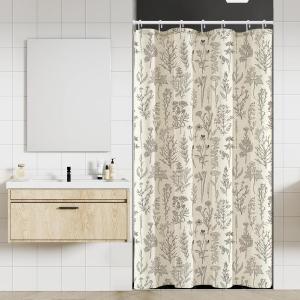 Coxila Linen Shower Curtain Stall Small Spring Farmhouse Floral Vintage Beige Botanical Neutral Half Narrow Single Walk in Stand up Heavy Duty Textured Toile Bathroom 36x72 Inch Fabric 7 Pack Hooks