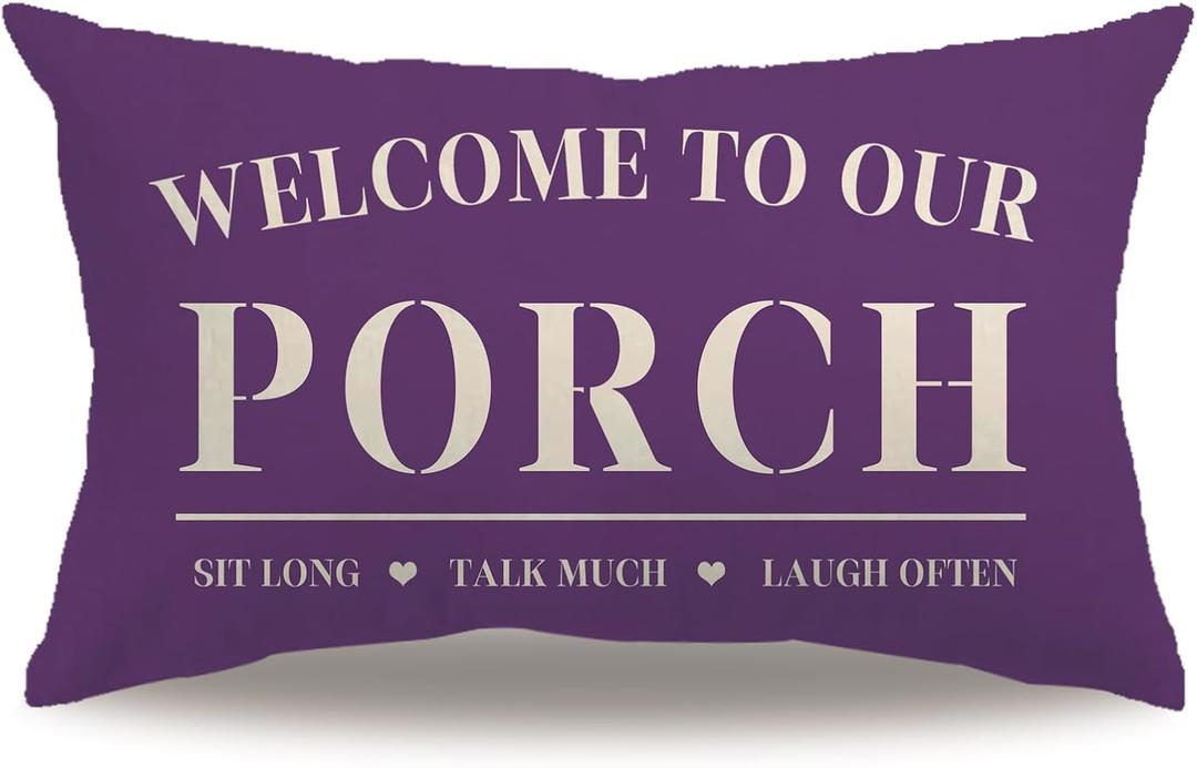 Farmhouse Porch Pillow Cover Double-sided printed Welcome to Our Porch Purpule Rectangular/Waist Cushion Cover Country Rustic Home Decor Pillowcases 12”×20” For Porch Room Couch Decor(Purpule)