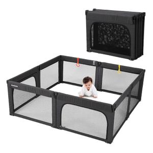 Doradotey Baby Playpen Foldable for Toddlers 1-3, Size and Shape Adjustable Enclosure, 8-Panels Detachable Gate 79x71 Large Indoor Playard, Easy Assembly and Clean, Safety Fence Play Area, Black