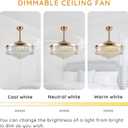 52 Inch Crystal Ceiling Fan with Light and Remote Modern Dimmable Fandelier Invisible Retractable Chandelier Fan Gold for Bedroom Living Room